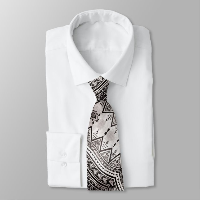 Black and White Professional Tribal Tattoo Pattern Tie (Tied)