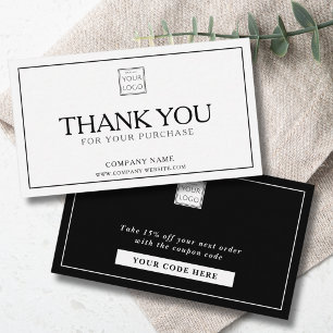 Black and White Promo Code Business Thank You Card