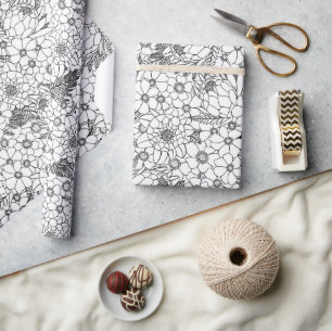 Black And White Protea Wildflower Garden Wrapping Paper