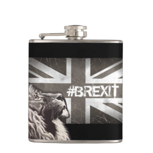 Black and White Proud Lion Union Jack #Brexit Hip Flask