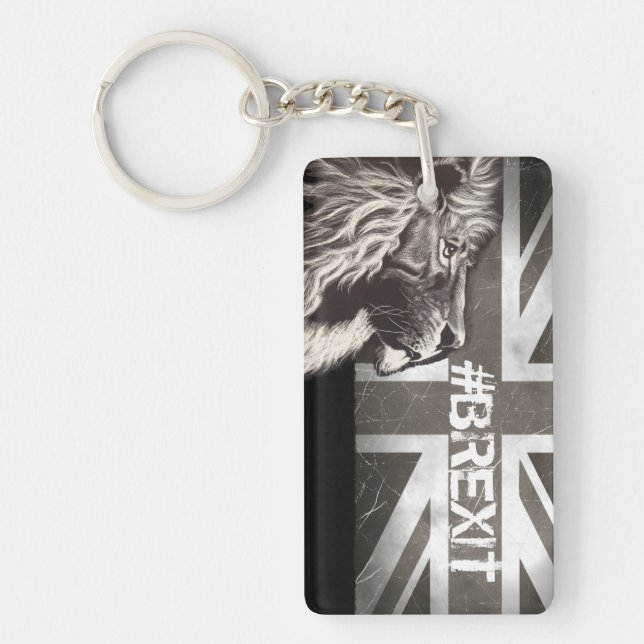 Black and White Proud Lion Union Jack #Brexit  Key Ring (Front)