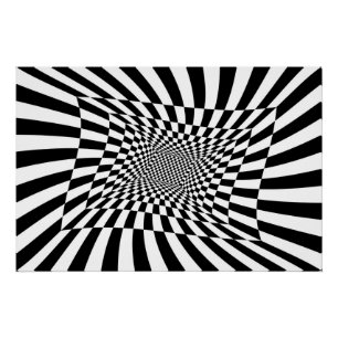 Black and white psychedelic chequerboard poster