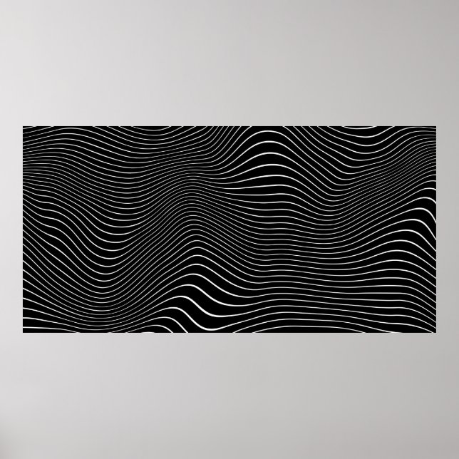 Black and white Psychedelic Linear Wavy Background Poster (Front)