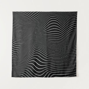 Black and white Psychedelic Linear Wavy Background Tapestry