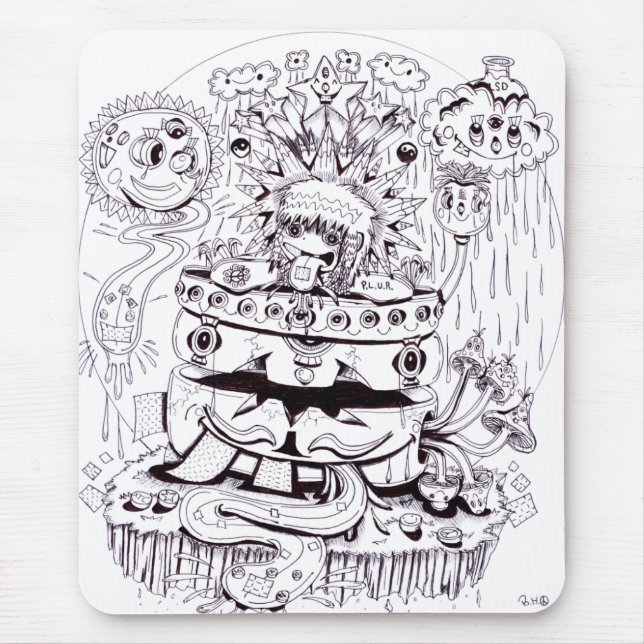 Black and White Psychedelic Mouse Pad (Front)