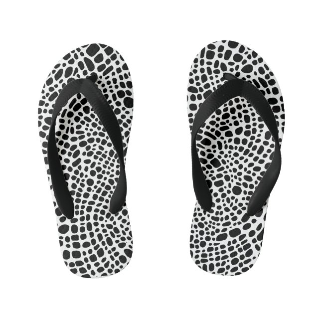 Black And White Psychedelic Oragnic Skin Pattern Kid's Thongs (Footbed)