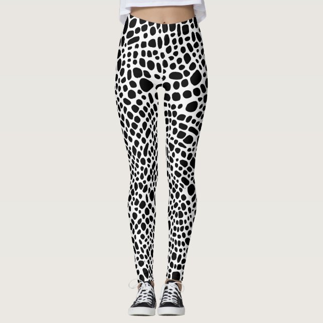 Black And White Psychedelic Skin Pattern Leggings (Front)