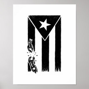 Black and White Puerto Rican Flag Resistance 11x14 Poster