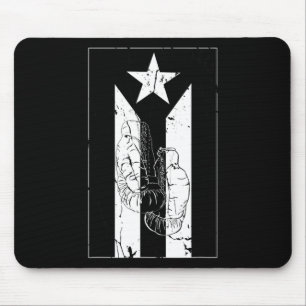 Black And White Puerto Rico Flag With Boxing Glove Mouse Pad