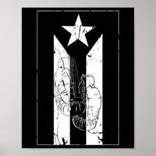 Black And White Puerto Rico Flag With Boxing Glove Poster