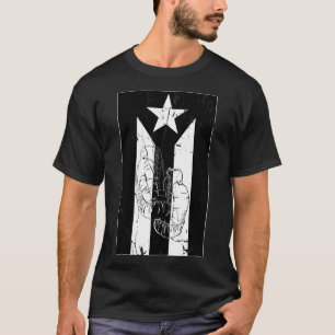 Black And White Puerto Rico Flag With Boxing Glove T-Shirt