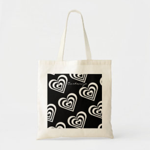black and white pulsating zebra hearts love tote bag