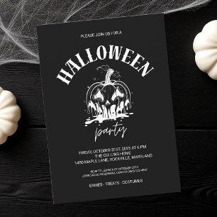 Black and White Pumpkin Adult Halloween Party Invitation