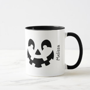 Black And White Pumpkin Face With Name Halloween Mug