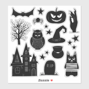 Black and white pumpkin, witch, owl. Halloween