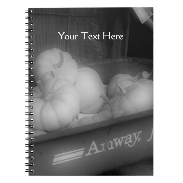 Black And White Pumpkins In Wagon Notebook (Front)