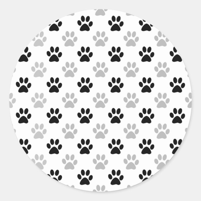Black and white puppy paw prints classic round sticker (Front)