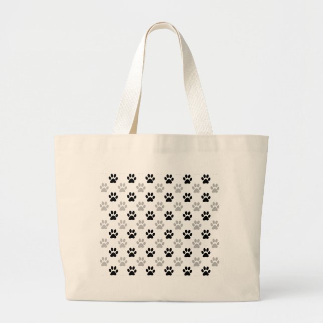 Black and white puppy paw prints large tote bag (Front)
