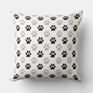 Black and white puppy paw prints pattern cushion