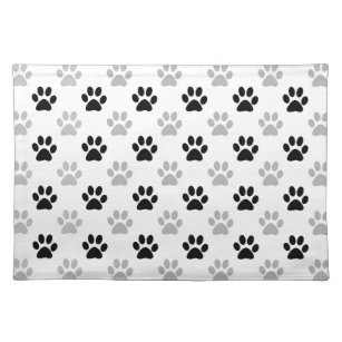 Black and white puppy paw prints placemat