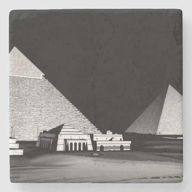 Black and White Pyramids Stone Coaster (Front)