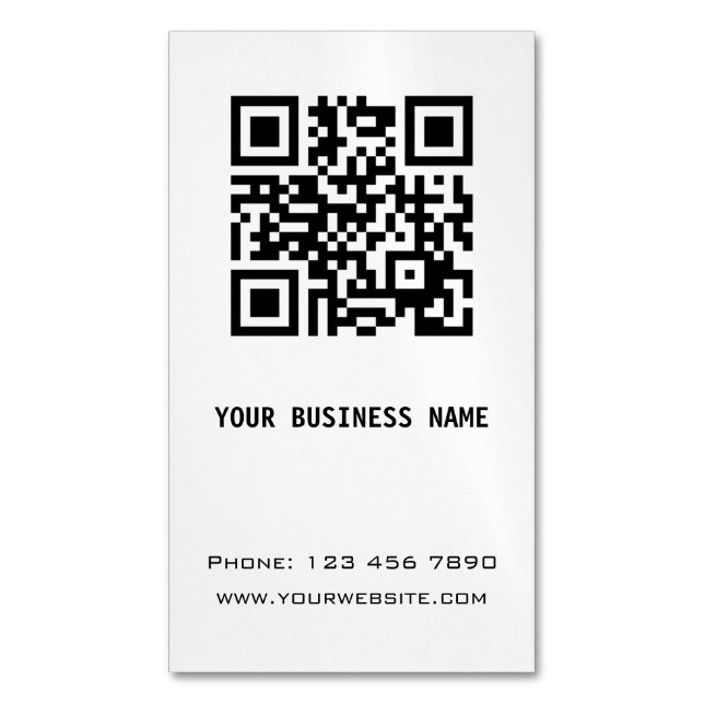 Black and White QR Code Magnetic Business Card (Front Vertical)