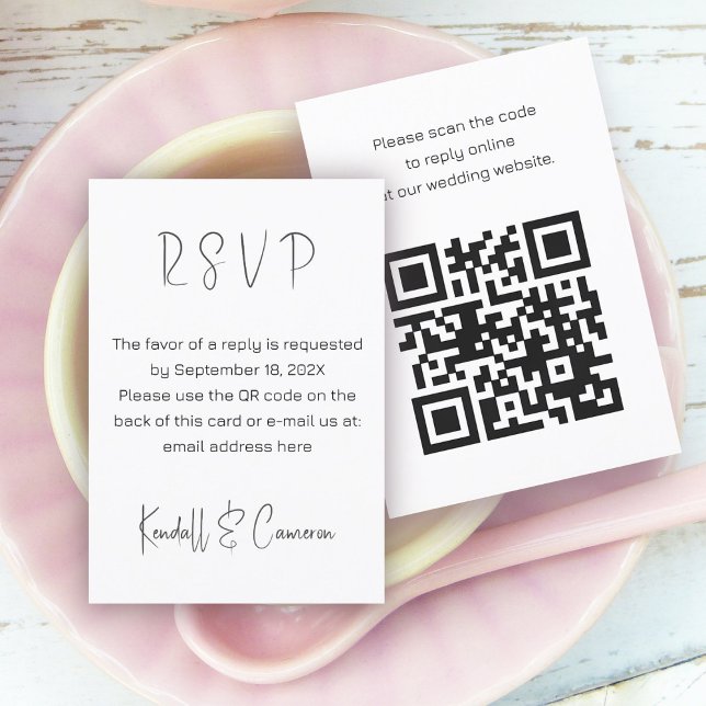 Black and White QR code RSVP Wedding Enclosure Card (Creator Uploaded)