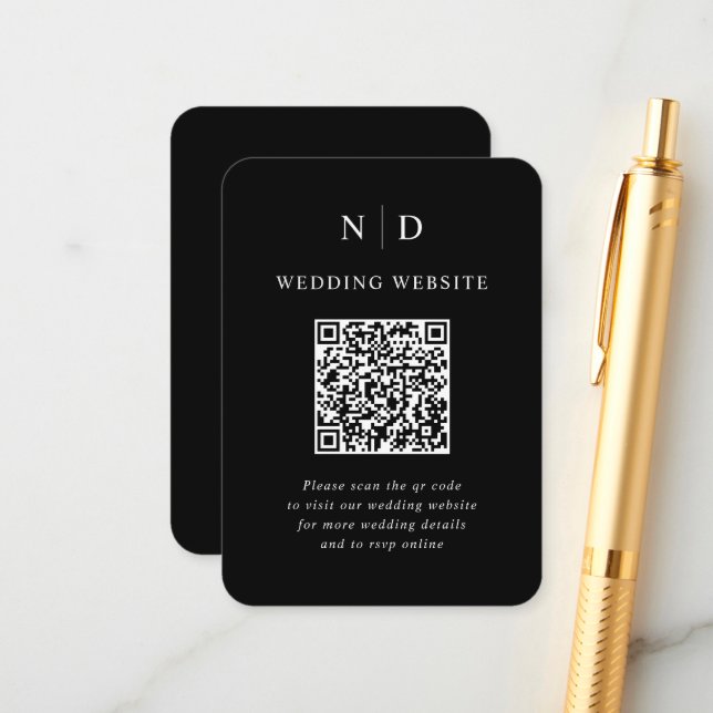 Black and White QR Code Wedding  Enclosure Card (Front/Back In Situ)