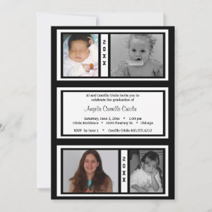 Black and White Quad Photo Graduation Party Invite