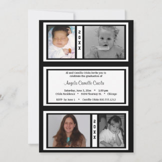 Black and White Quad Photo Graduation Party Invite