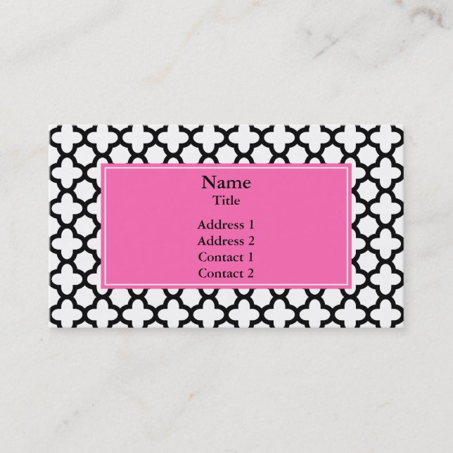 Black and White Quatrefoil Business Card (Front)