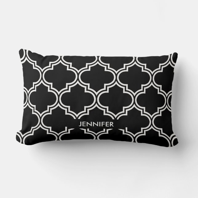 Black and White  Quatrefoil Lumbar Cushion (Front)