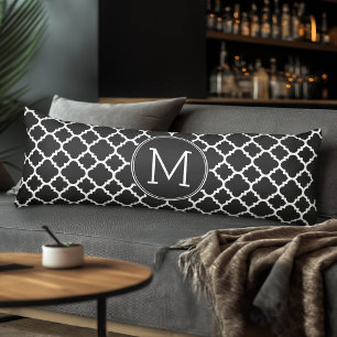 Black and White Quatrefoil Pattern Custom Monogram Body Cushion