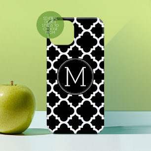 Black and White Quatrefoil Pattern Custom Monogram Case-Mate iPhone 14 Case