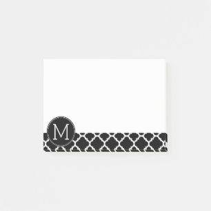 Black and White Quatrefoil Pattern Custom Monogram Post-it Notes