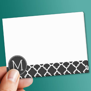Black and White Quatrefoil Pattern Custom Monogram Post-it Notes