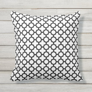 Black and White Quatrefoil Pattern Outdoor Cushion