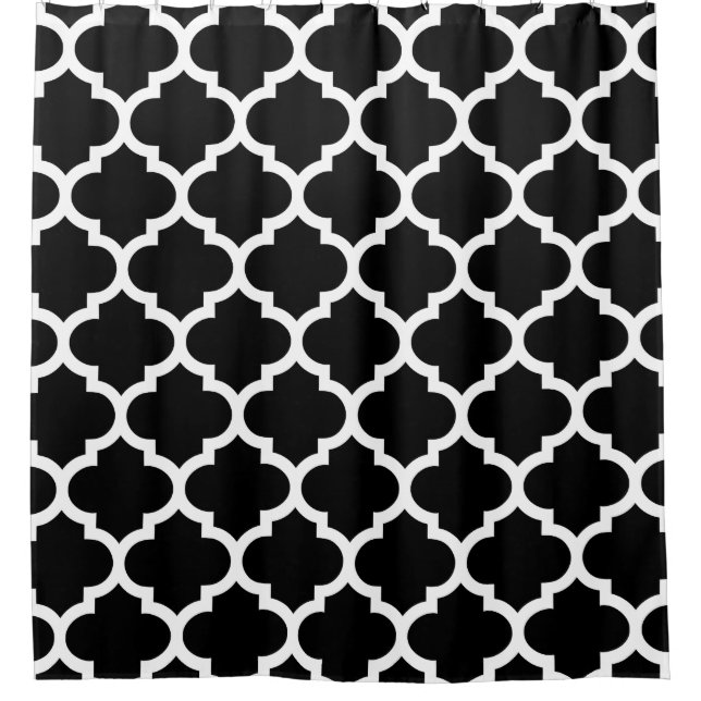 Black and White Quatrefoil Pattern Shower Curtains (Front)