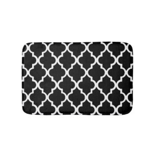 Black and White Quatrefoil Tiles Pattern Bath Mat