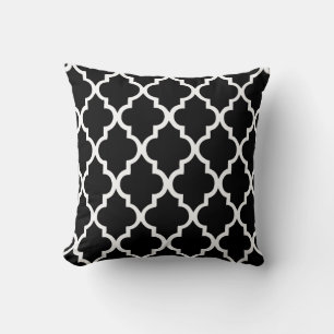Black and White Quatrefoil Tiles Pattern Cushion
