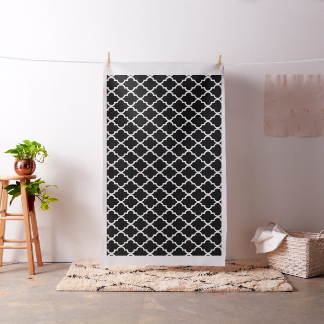 Black and White Quatrefoil Tiles Pattern Fabric (In Situ)