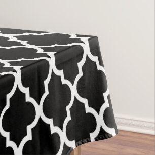 Black and White Quatrefoil Tiles Pattern Tablecloth