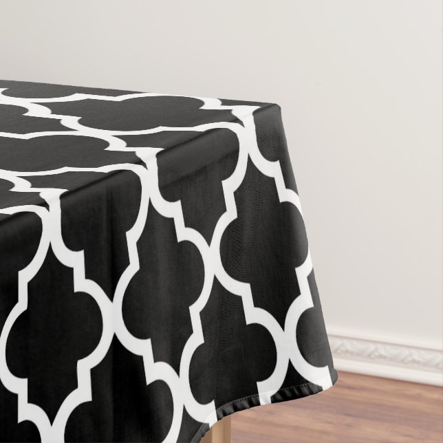 Black and White Quatrefoil Tiles Pattern Tablecloth (In Situ)