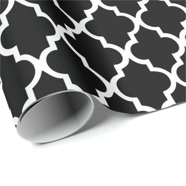 Black and White Quatrefoil Tiles Pattern Wrapping Paper (Roll Corner)