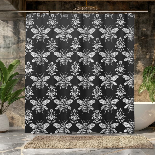 Black and White Queen Bee Design Shower Curtain (Creator Uploaded)