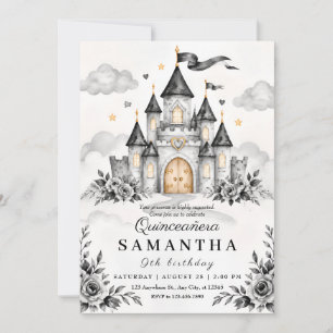 Black and White Quinceañera Invitation