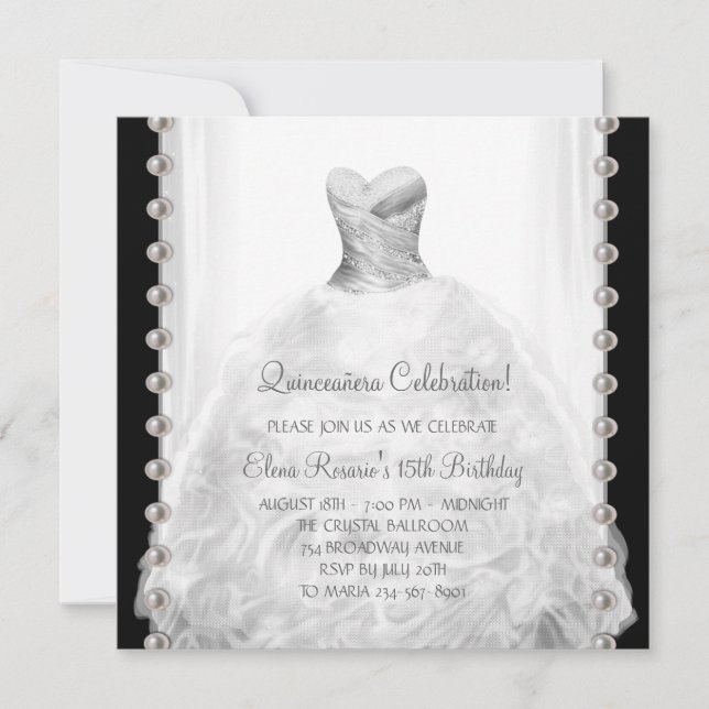 Black and White Quinceanera Invitations (Front)