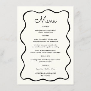 Black and White Quirky Hand Drawn Wave Wedding Menu