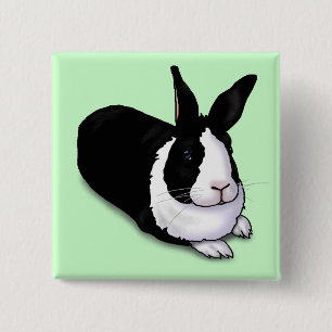 Black and White Rabbit 15 Cm Square Badge