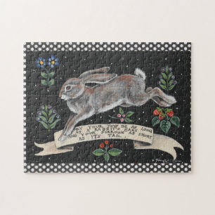 Black and White Rabbit Floral Inspirational Puzzle